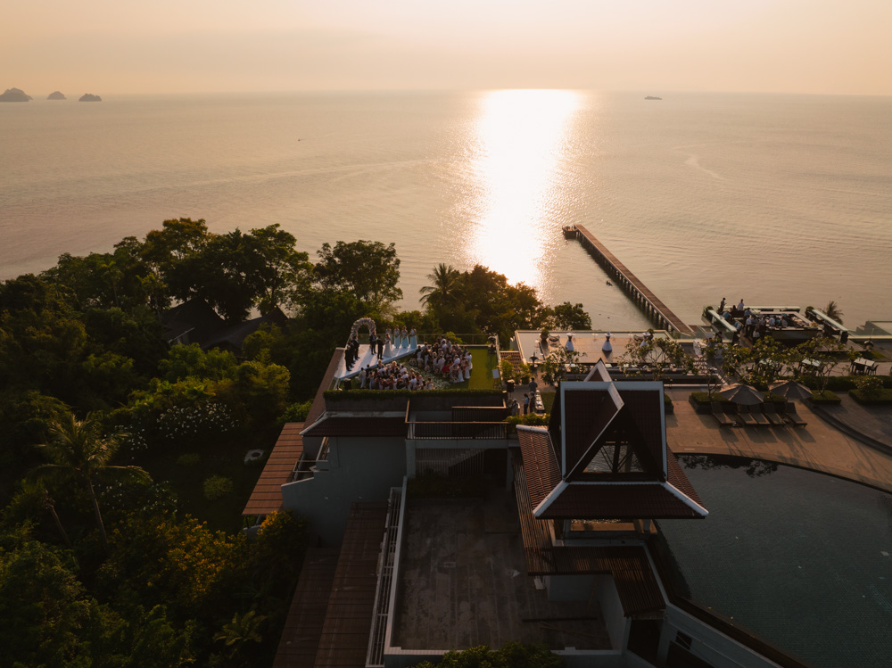 Drone photograph over a Phuket beach ceremony
